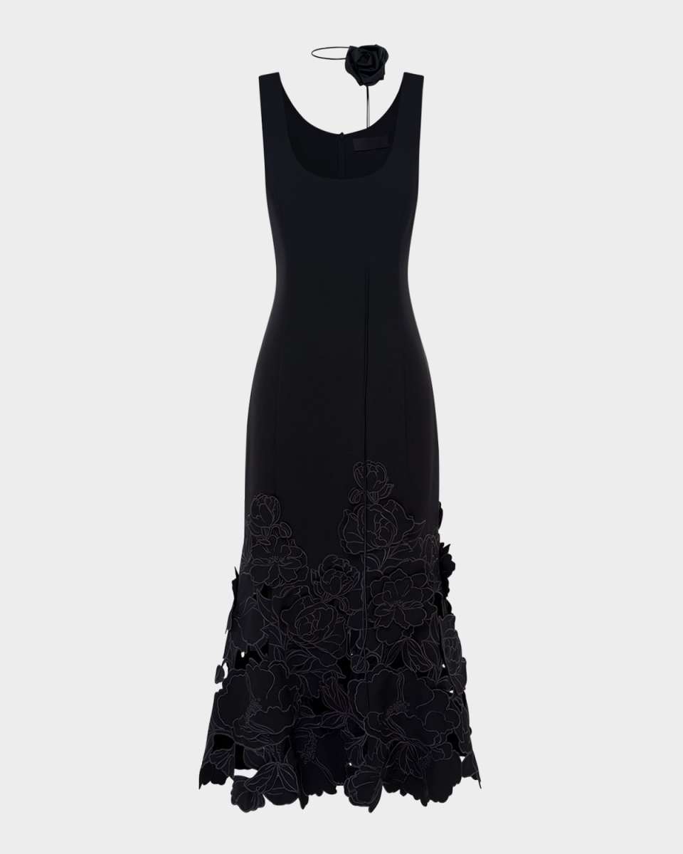 Emily Sleeveless Floral Applique Midi Dress